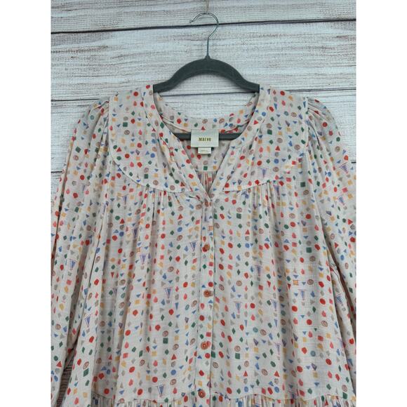 Maeve Anthropologie Geometric Print Button Down Blouse Womens Small Multicolor - Picture 3 of 12